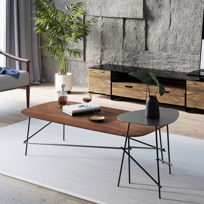 WALNUT Simple Modern Stainless Steel Legs Coffee Table End Table Set  RAE1L-RAE1J - BME HOME